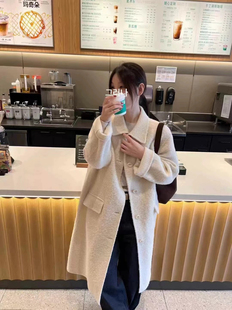 现货2024秋冬woodsage新款气质翻领中长羊毛大衣外套