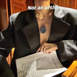 极简裂纹大理石纹玉石吊坠拼接金属冷淡风ins设计师款 项圈项链