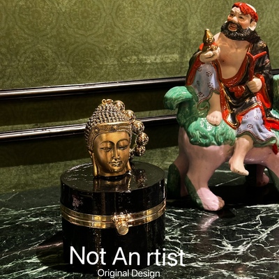 vintage设计师原创趣味手工盒子包禅意时尚佛头像小众手包宴会包