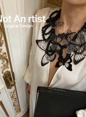 原创设计法式复古黑色摩纳哥小众蝴蝶pvc项链极繁美学夸张叠戴链