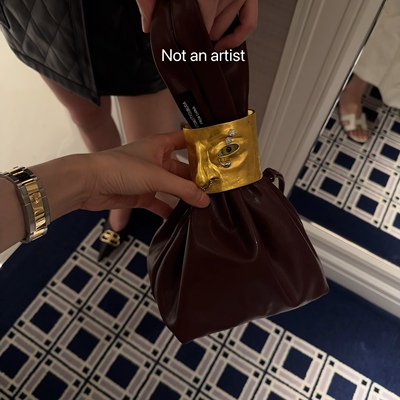 海外订单vintage法式戏剧性设计浮夸人脸包手拎包褶皱松弛慵懒风