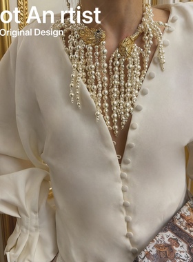 vintage复刻现代复重工手工编织狮子头尾浮雕珍珠鬃毛项圈项链