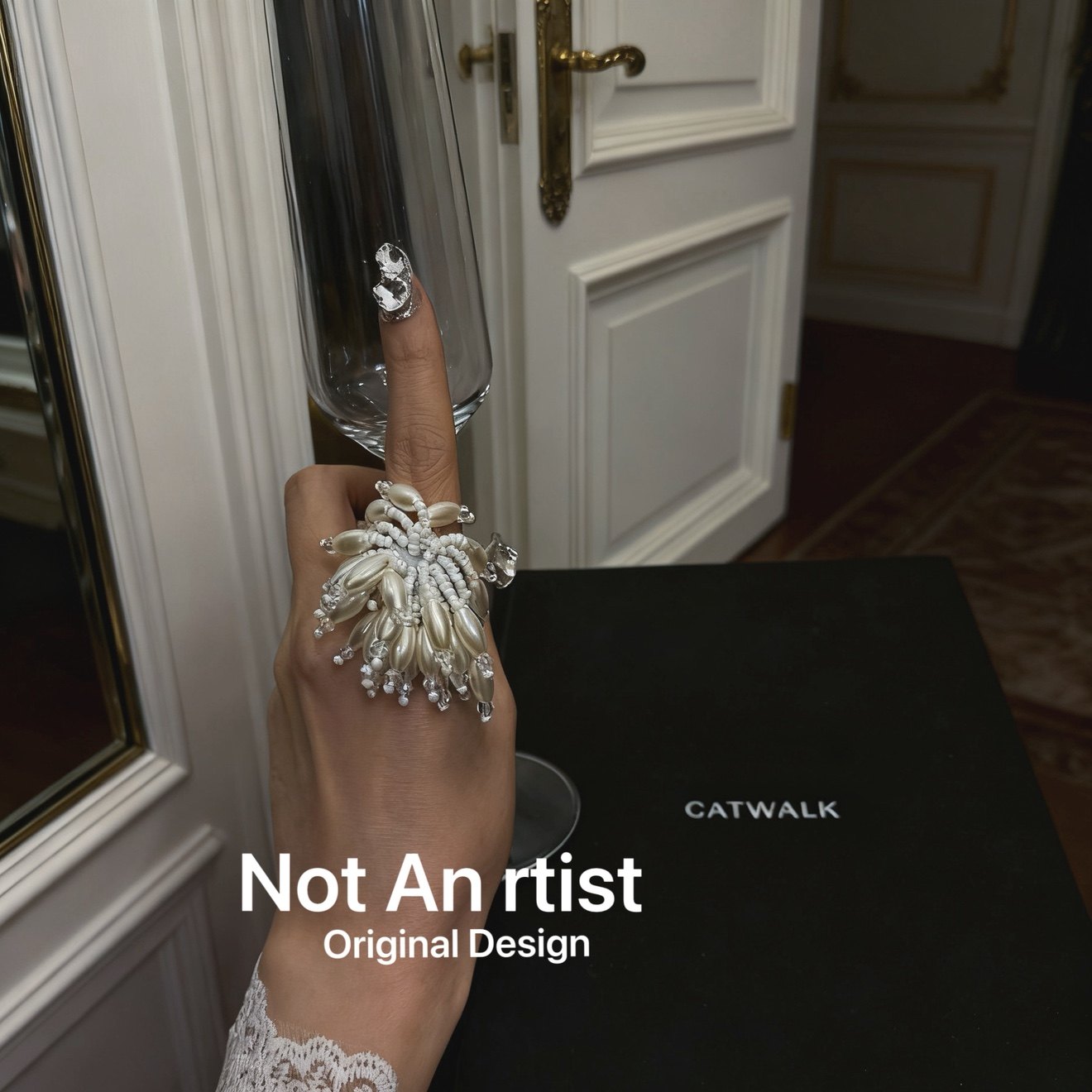 法式复古珍珠绽放烟花氛围感轻奢珠光流苏水晶手工编织串珠戒指