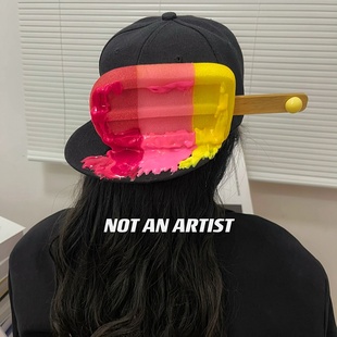 原创小众设计手作夏日融化雪棍冰棒冰淇淋棒球帽黑色百搭棒球帽