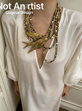 26s新款金色手工石膏树枝飞鸟燕子夸张大项链欧美复古走秀宴会