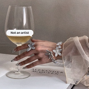 自制设计高级定制藤蔓缠绕水钻花朵宴会手镯艺术美学花朵开口手镯