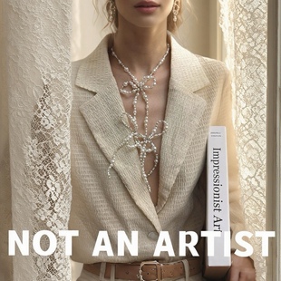 实拍原创法式复古小众设计感手工仿真珍珠串珠蝴蝶结长款夸张项链