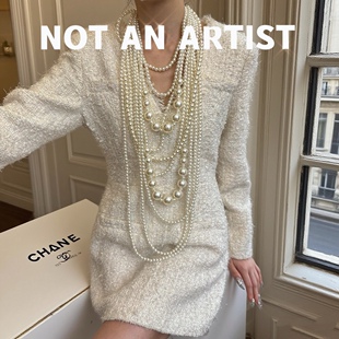 实拍法式 复古小香风多层叠戴超长仿真珍珠项链轻奢百搭气质宴会