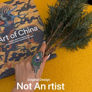 海外订单原创孔雀羽毛戒指小众轻奢水钻戒指珍珠点睛满重工指环