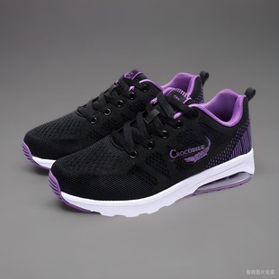 鳄鱼恤春夏新款运动休闲鞋女网面透气轻便垫鞋休闲运动健步慢跑鞋