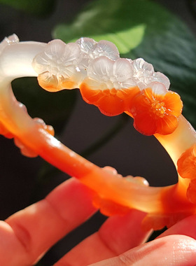 玛瑙印象 五福临门 纯天然巴西老料玛瑙雕刻手镯 意境梅花手镯55