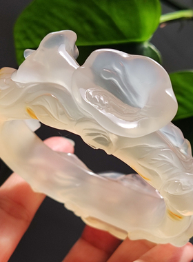 玛瑙印象 夕颜花 纯天然江料北红玛瑙雕刻手镯高雅纯白胶润荧光57
