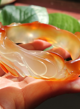 玛瑙印象 纯天然稀有江料北红玛瑙雕花手镯 灵动沁红 绝品冰胶57