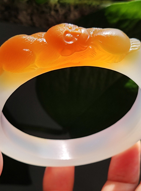 玛瑙印象 灵猴献寿 天然马红玛瑙雕刻手镯 大师工精雕 灵动鲜活60