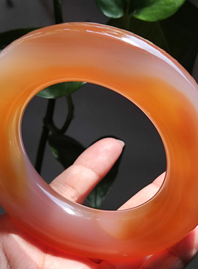 浮生若梦 纯天然巴西粉玛瑙手镯 稀有大胖圆条油润清新水蜜桃色56