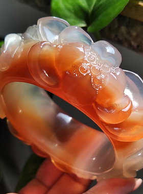 玛瑙印象 清荷雨夏 纯天然巴西玛瑙雕刻手镯 高冰极光 渐变粉紫57