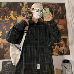 Spring new Hong Kong style large men's Poster Wall trend casual loose Plaid Shirt