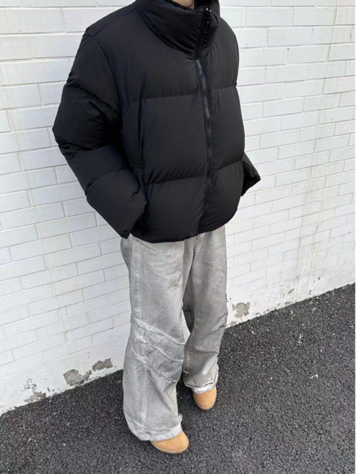 TAICHIISM 화이트 덕 다운 스탠드 칼라 다운 재킷 짧은 와이드 박시 재킷 남성용 두꺼운 따뜻한 클린핏 재킷