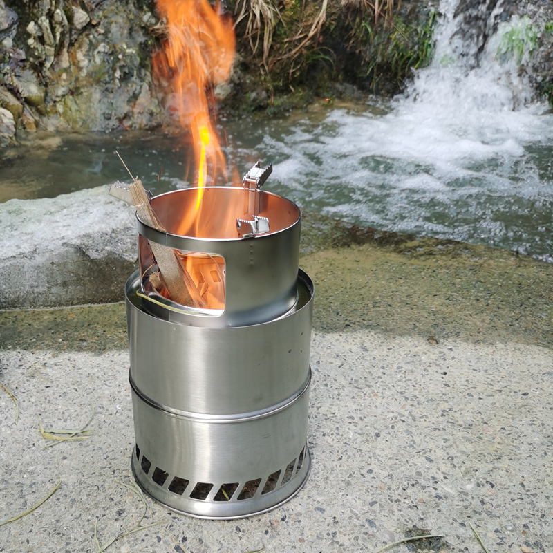 户外柴火炉二次燃烧不锈钢便携木柴木炭气化炉烧烤炉折叠防风炉子