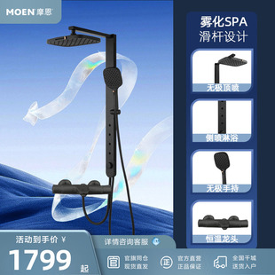 摩恩德纳淋浴恒温花洒家用淋浴花洒套装卫浴背喷按摩花洒雅黑色