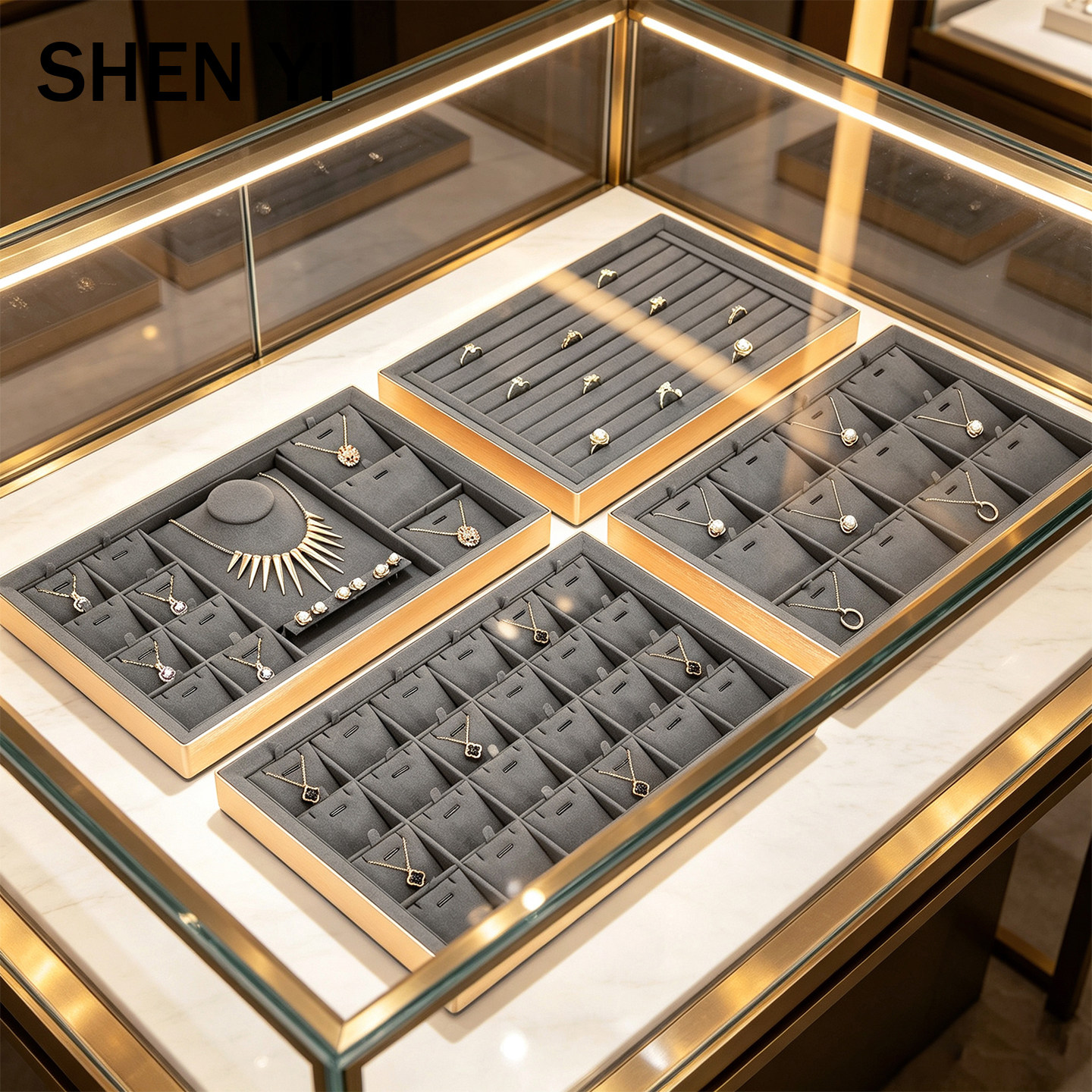 SHENYI珠宝展示托盘金属框柜台陈列首饰盘项链手链戒指饰品展示盘