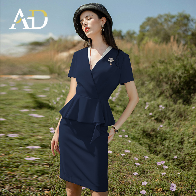 AD高级感轻奢职业连衣裙夏工作服高端酒店前台工作装女显瘦西服裙