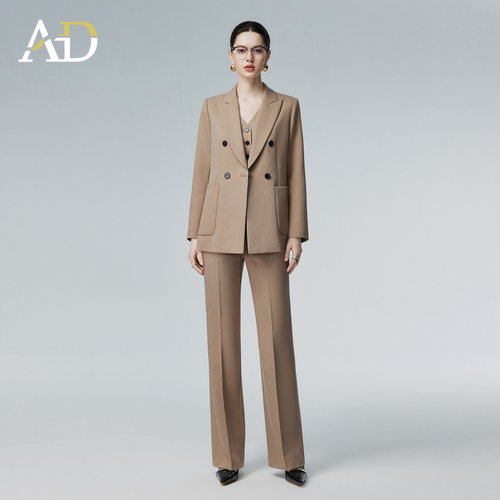 AD秋新款通勤双排扣西装两件套女