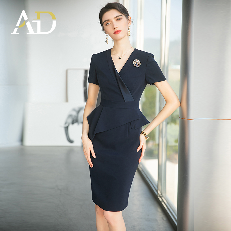 AD高级感气质连衣裙女新款假两件收腰西服裙工作服正式场合礼服裙