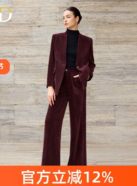 AD高级感通勤气质正装女2025新款时尚一粒扣灯芯绒红色职业装套装