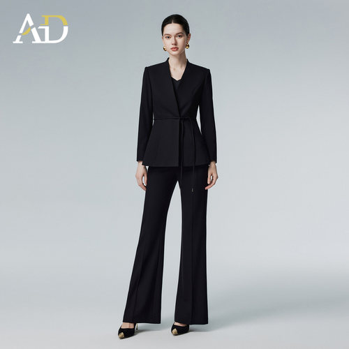 AD黑色系带西装微喇裤套装女秋