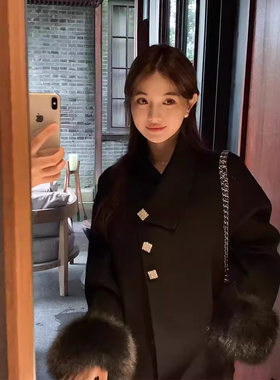 大小姐双面羊绒大衣女2024新款秋冬狐狸毛领毛呢小个子温柔外套
