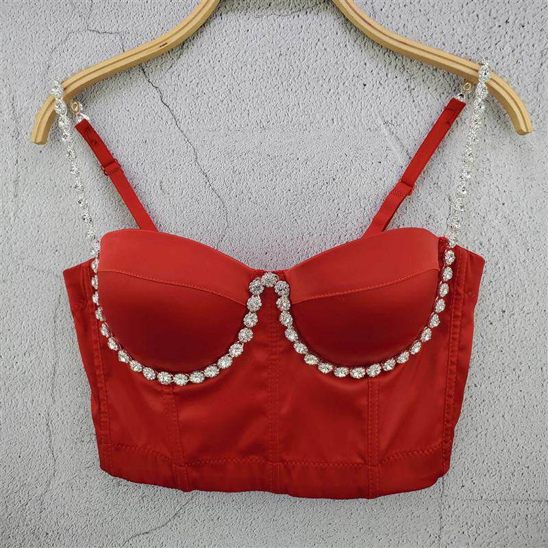 气质纯手工水钻闪亮小背心吊带青春性感上新贵族网红鱼骨钢圈上衣