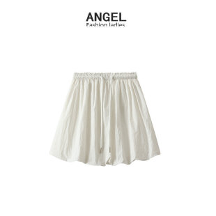 松紧腰抽绳花苞半身裙女小个子百搭灯笼裙裤 蓬蓬短裙5501 夏季