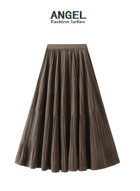 秋季复古丝绒百褶裙半身裙女秋冬2023新款金丝绒裙子长裙D8830