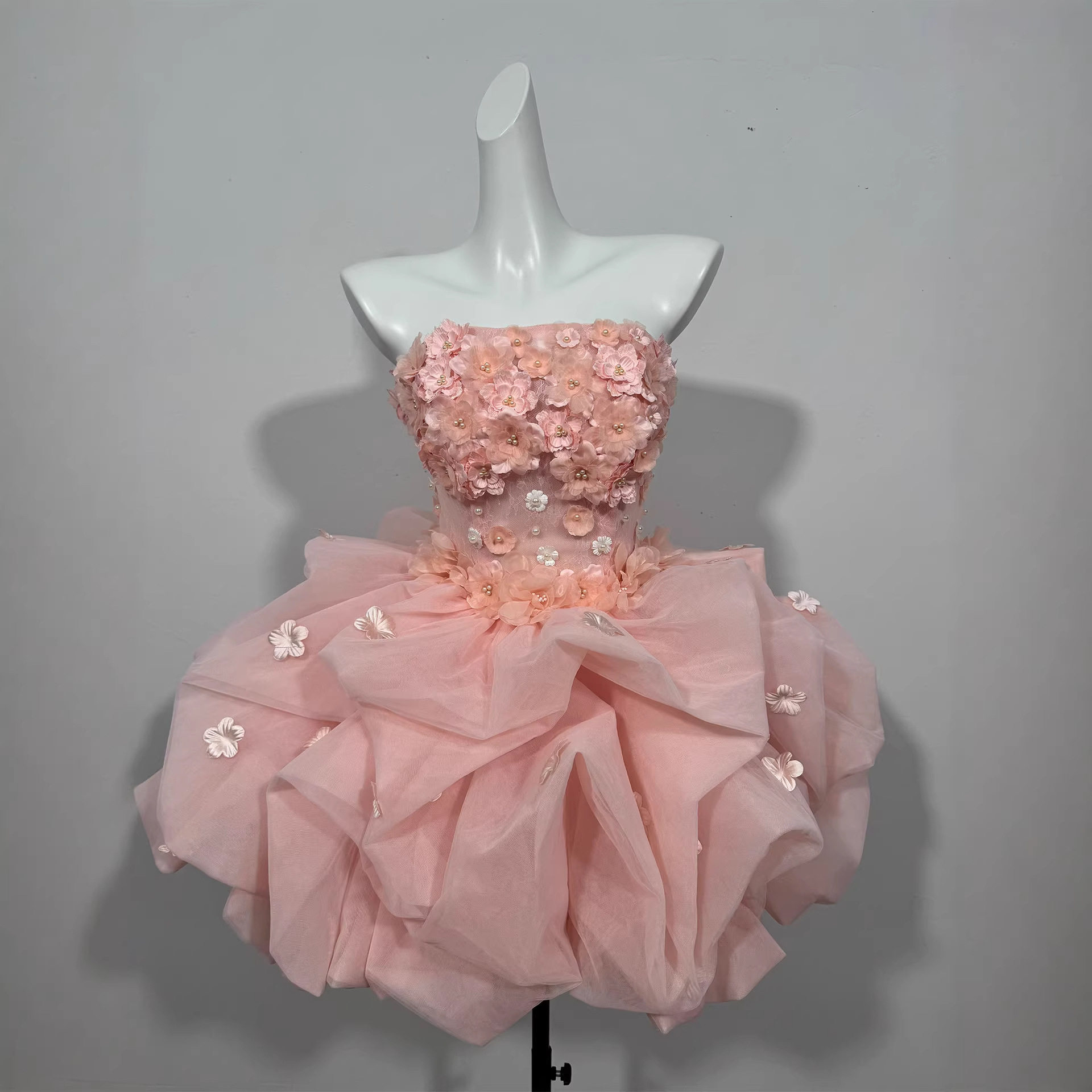 粉色生日party礼服彩纱裙2026新款千金花神短款蓬蓬公主裙打歌服