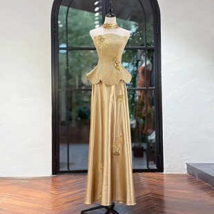 新中式 旗袍抹胸订婚礼服裙结婚春夏 国风新娘敬酒服高级感2026新款