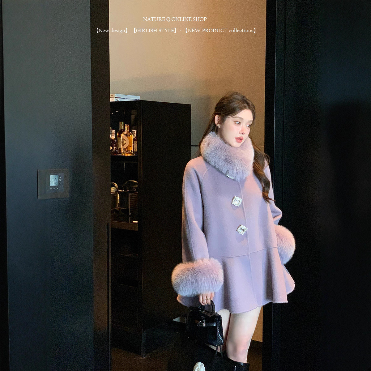 25秋冬新款狐狸毛双面羊绒大衣女富家千金羊毛呢皮草外套新年战袍