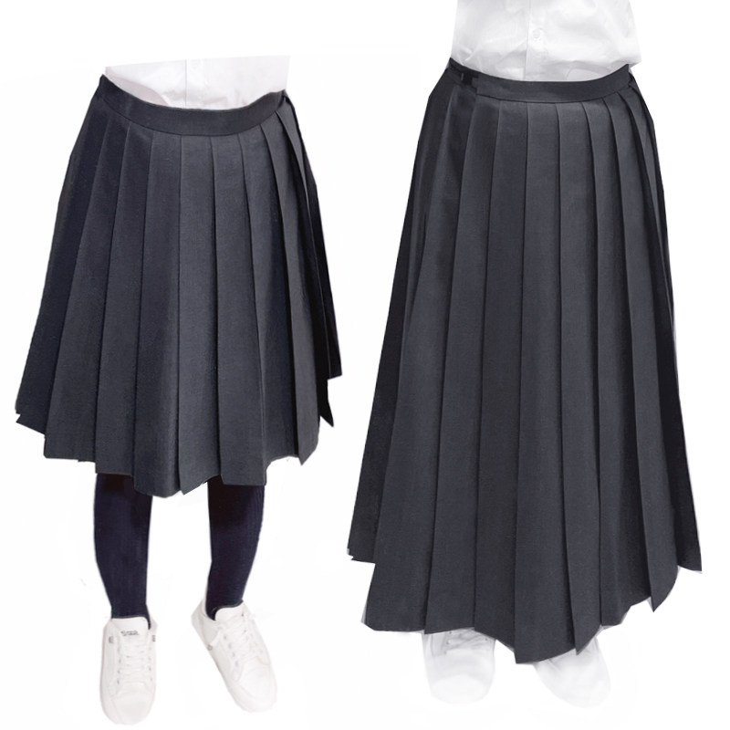 学院风高腰深烟灰色长裙jk制服百褶短裙水手校服班服女生半身裙子