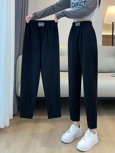 韩版高腰显瘦百搭印标哈伦裤女