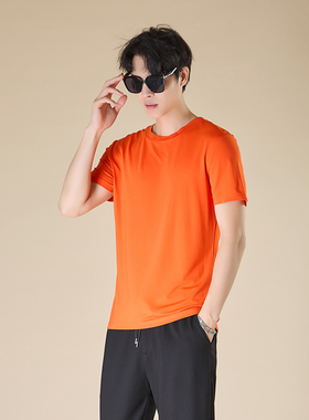 男装橙色短袖T-shirt修身t柔软舒适透气百搭上衣简约男士圆领T恤