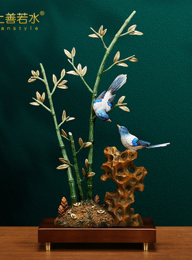 上善若水《步步高升 》铜竹子摆件新中式乔迁办公室桌面礼物A0016