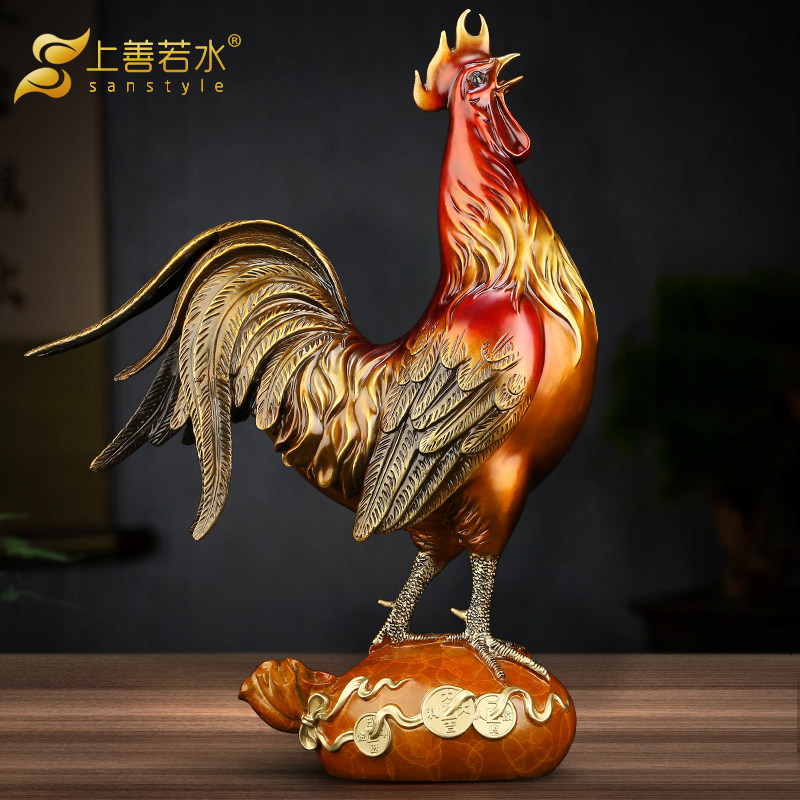 上善若水《大吉大利黄金袋》铜鸡摆件 公鸡招财客厅家居礼品0661