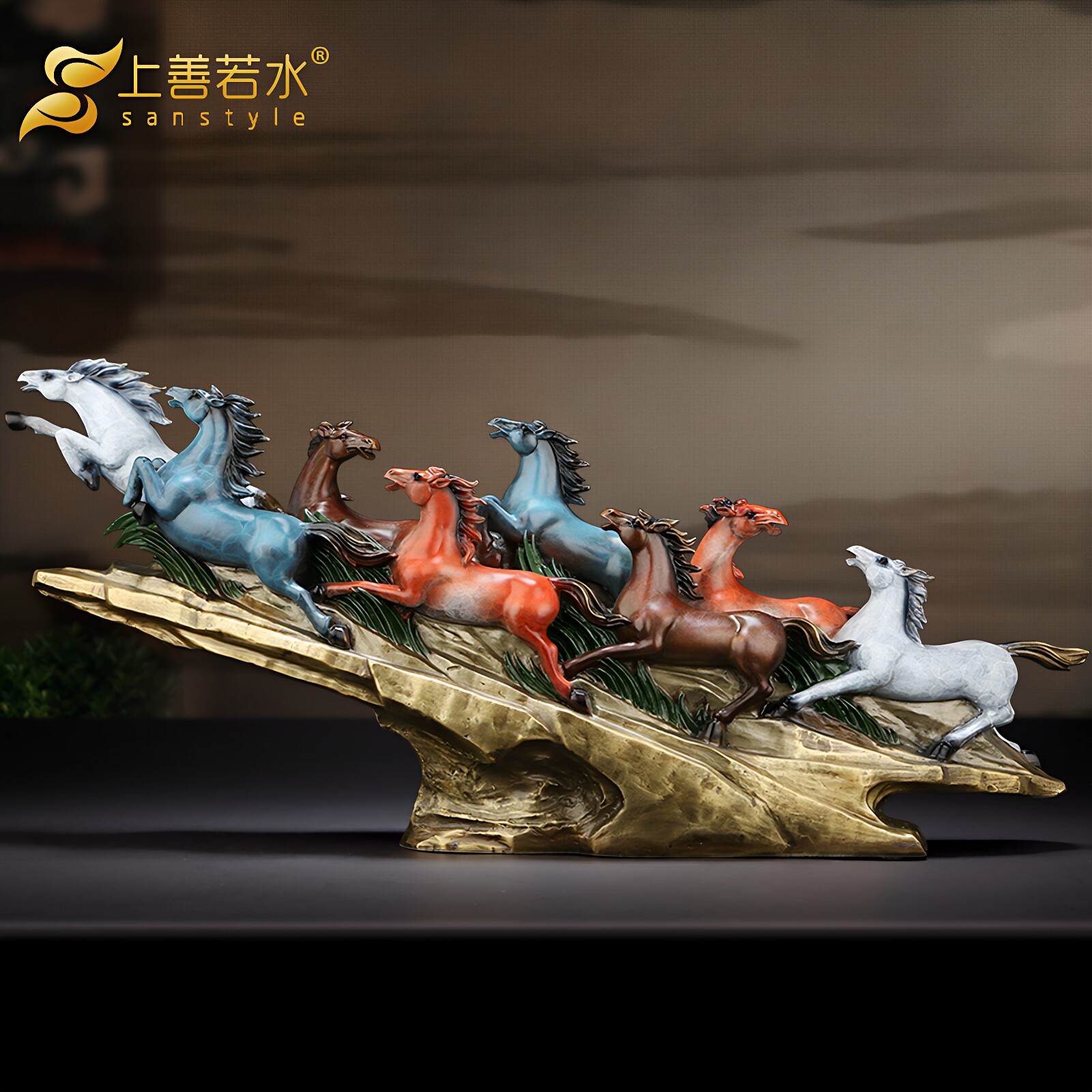 八骏铜马摆件万马奔腾马到成功图片