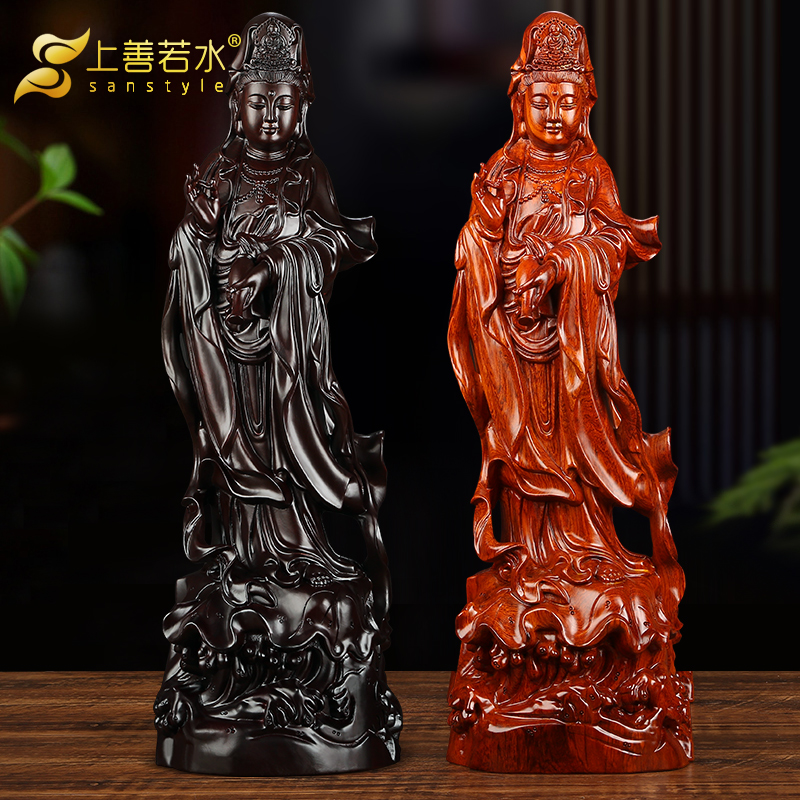 Ưu điểm là như gỗ mun khắc Guanyin Phật Guanyin Phật đồ trang trí thủ công nhà 0592