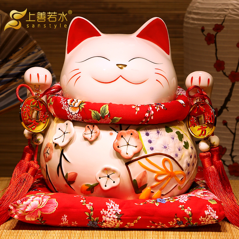 招财猫摆件 创意家居入户客厅陶瓷存钱储蓄罐送店铺开业礼品0486