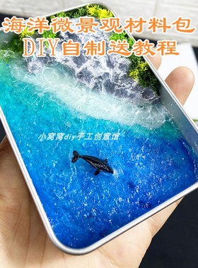 DIY半岛铁盒海洋生态微景观材料包 微缩铁盒鲸鱼大海模型手工教程