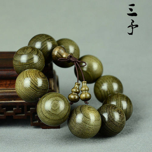 三予 四川阴沉木金丝楠佛珠手串绿料猫眼 金丝楠木手串 25mm手持