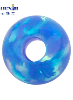 全孔圆珠蓝色红彩欧泊散珠裸石 球形打孔珠子合成澳宝通孔 OP74