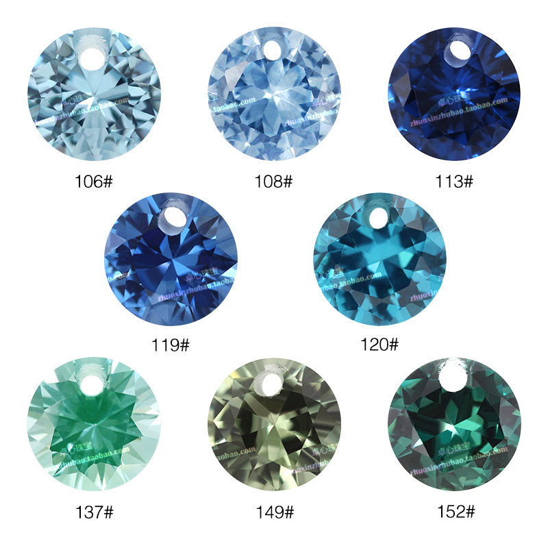 圆形单孔尖晶彩色组合 打孔尖底刻面合成尖晶石裸石耳坠吊坠DIY钻