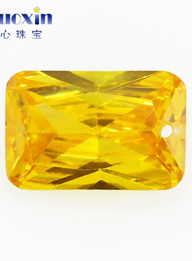 长方倒角车花金黄色锆石中间单孔 小八角打洞人造彩色宝石裸石DIY